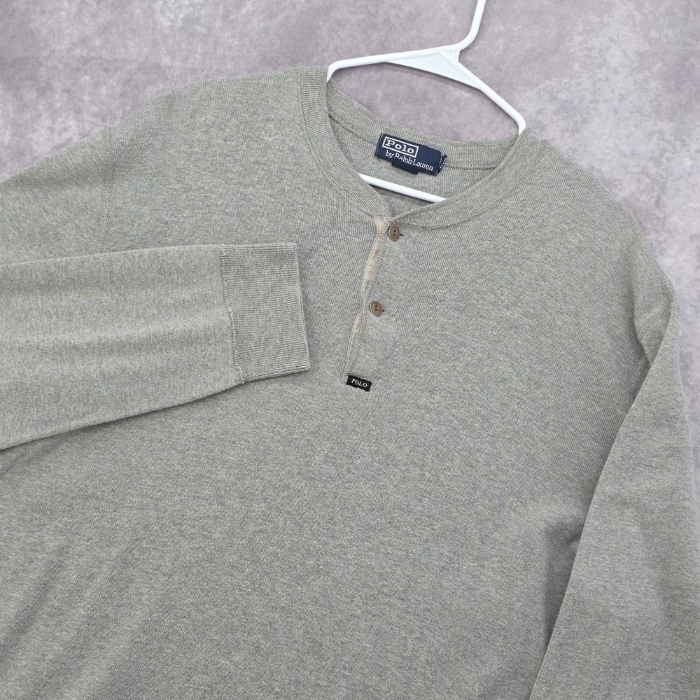Vintage Polo Ralph Lauren Mens XL Henley Shirt Long Sleeve Gray Cotton Knit Top